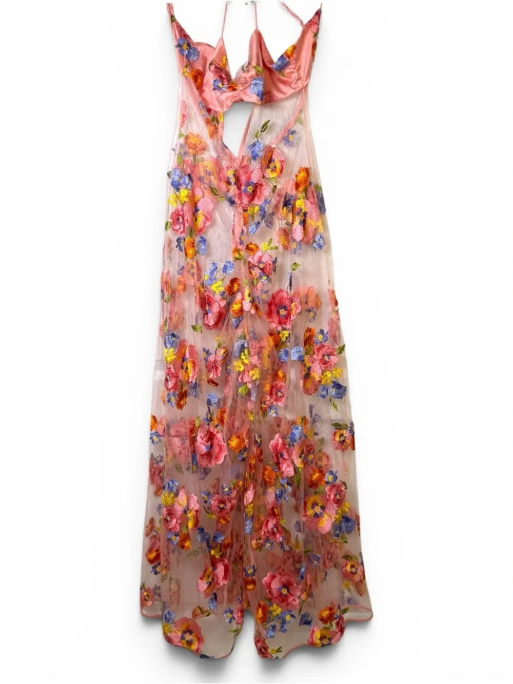 For Love & Lemons Pink Floral Maxi Dress with Multicolor Embroidery